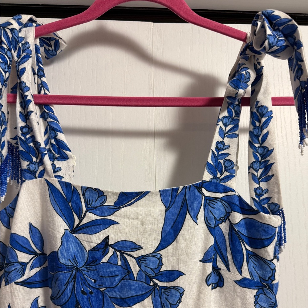 CALYPSO ST. BARTH Resortwear Beach Linen Blend Tropical Dress Blue/White - Picture 4 of 16